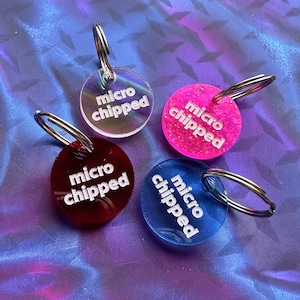 Microchipped Pet Tag Charm, Informational Dog Cat Collar Tag