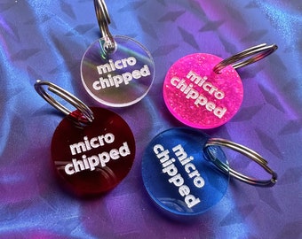 Microchipped Pet Tag Charm, Informational Dog Cat Collar Tag