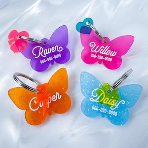 Butterfly Pet ID Tag: Custom Engraved Acrylic Dog & Cat Collar Charm