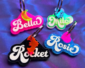 Groovy Glitter Pet Tag: Custom Engraved Iridescent Acrylic Dog & Cat ID