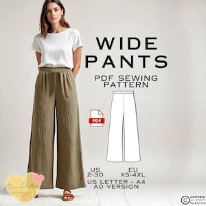 Elastic Waist Palazzo Pants Sewing Pattern, Cosy Everyday Trousers PDF Sewing Pattern Instant Download, US 2-30, EU Xs-4xl Plus Size Pattern
