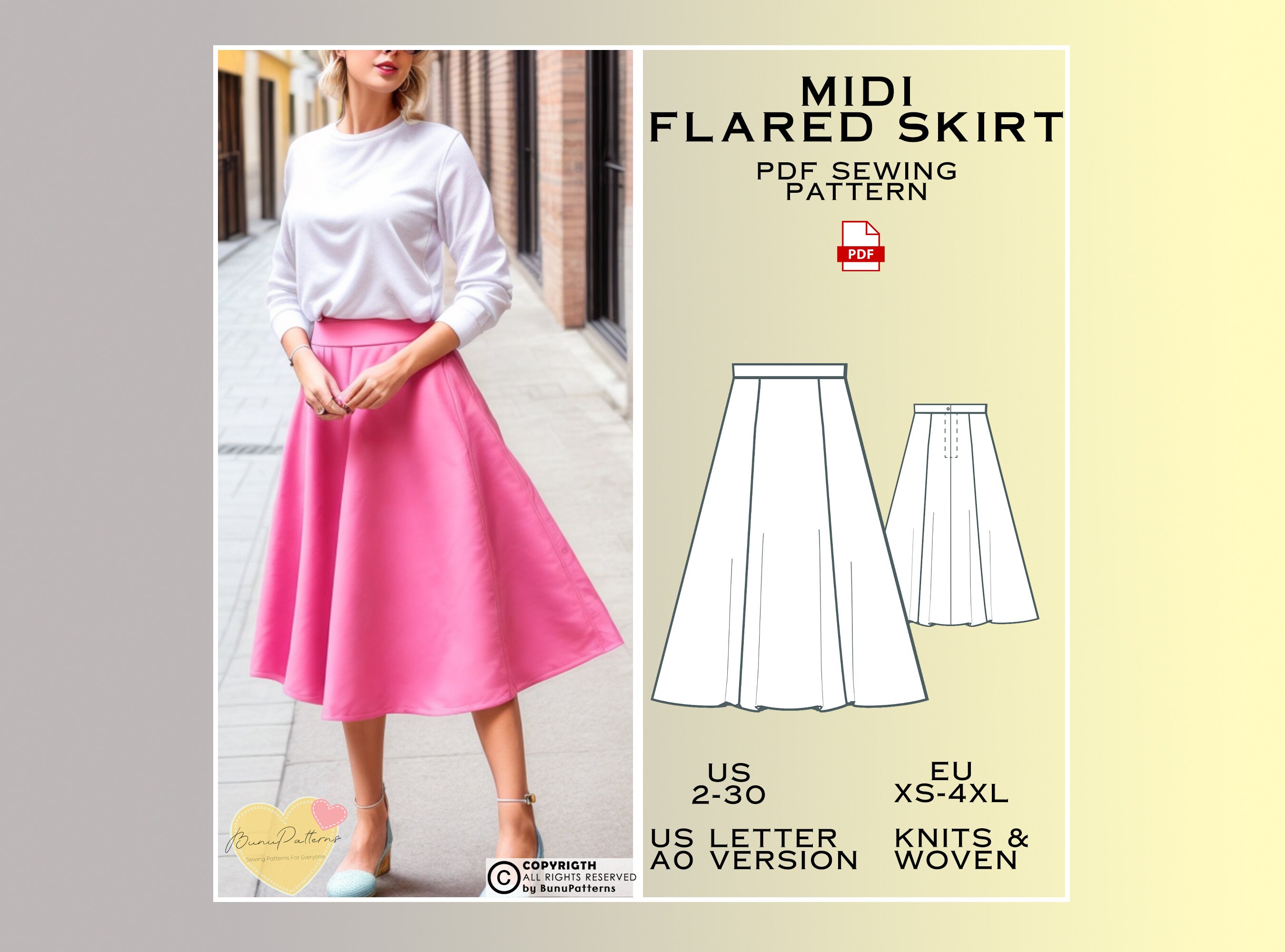 Sewing Pattern Flared Skirt Pattern, Circle Skirt Pattern, Easy