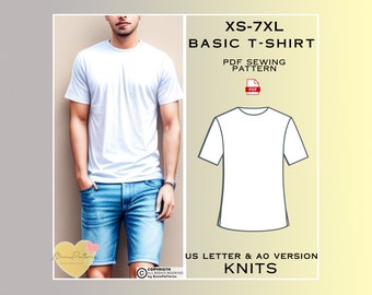 Mens T-Shirt Sewing Pattern, Man Basic Tee Shirt Sewing Pattern, PDF Pattern Instant Download, Xs-7xl, Plus Size Patterns, Men's Linen