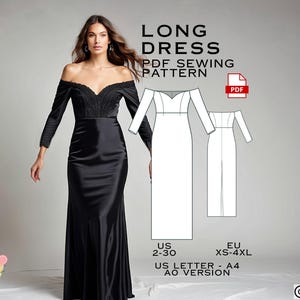 Off Shoulder Prom Dress Sewing Pattern: Plus Size (PDF Pattern)