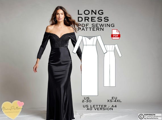 Off Shoulder Prom Dress Sewing Pattern: Plus Size (PDF Pattern) - Etsy