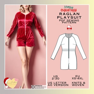 Christmas Playsuit Sewing Pattern, Pajama Jumpsuit PDF Sewing Pattern, Christmas Pajama Girl Crew Sewing Pattern, Sleepwear Sewing Pattern