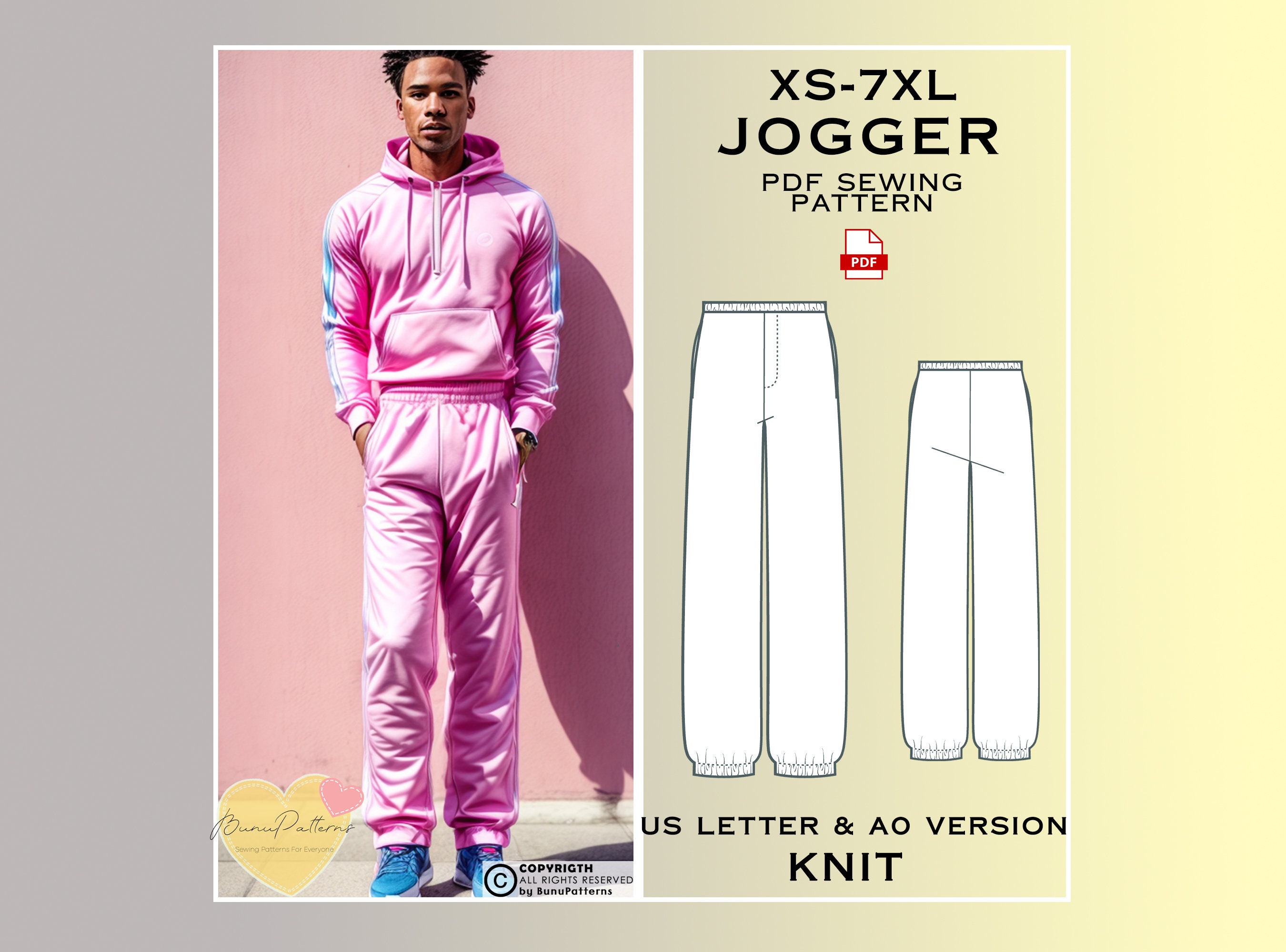 Men's Jogger Sewing Pattern: Plus Size Sweatpants (XS-7XL) (PDF Pattern ...