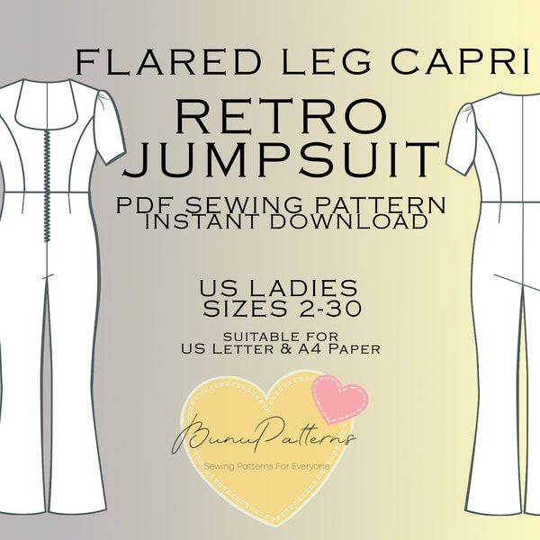 Retro Boho Jumpsuit Sewing Pattern, PDF Sewing Pattern Instant Download, Easy Digital Pdf US Sizes 00-32, Plus Size Pattern Vintage Clothing