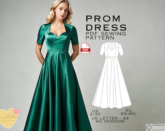 Prom Dress Sewing Pattern: Full Length Gown (PDF Pattern)