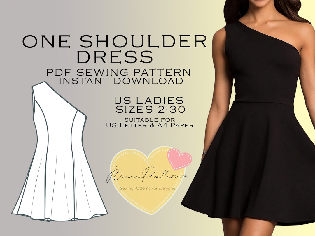One Shoulder Dress Sewing Pattern PDF Sewing Pattern Instant Etsy