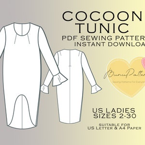 Tunic Sewing Pattern, Modest PDF Sewing Pattern Instant Download, Muslim Women Fashion Easy Digital Pdf, Ladies Sizes 00-32, Plus Size