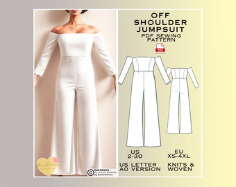 Weites Bein Boho Jumpsuit Schnittmuster, 70's Mode PDF Schnittmuster Sofort-Download, Easy Digital Pdf, US-Größen 2-30, Plus Size Pattern