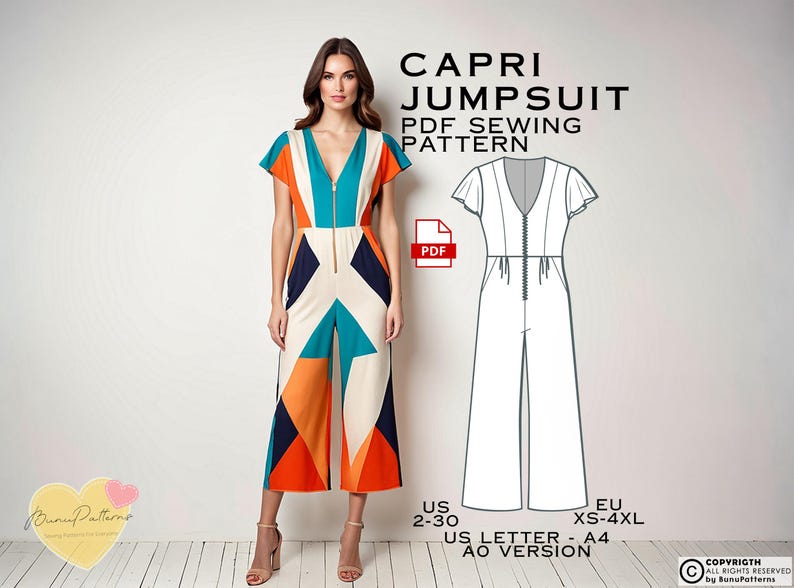 Capri Jumpsuit Sewing Pattern: Easy Summer Overalls (PDF Download) - Etsy