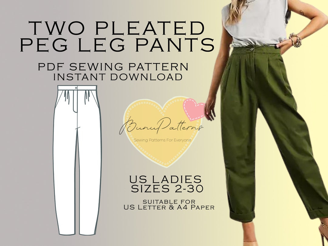 Pleated Peg Leg Pants Sewing Pattern Cpsy Everyday Trousers - Etsy