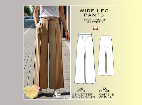 Wide Leg Classic Pants Sewing Pattern, Women's Pants PDF Wide Leg Classic Pants Sewing Pattern, Women's Pants PDF