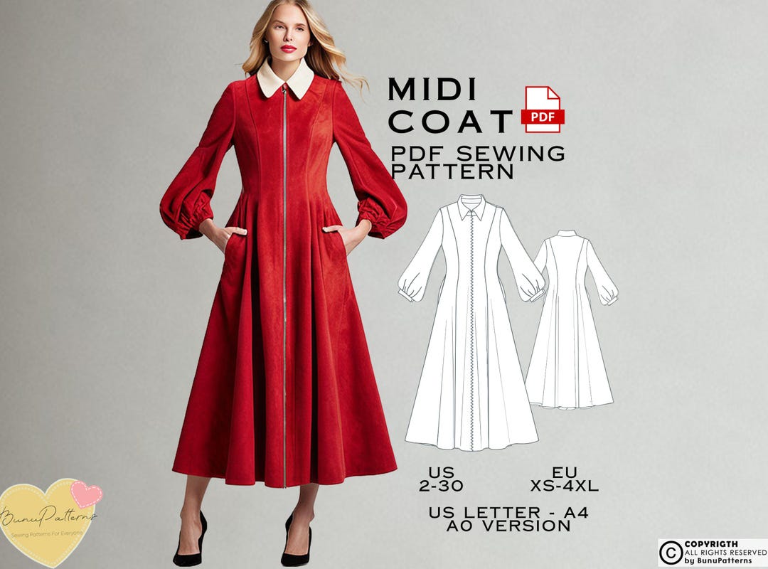 Midi Coat Sewing Pattern: Pocket Overcoat (PDF Pattern) - Etsy