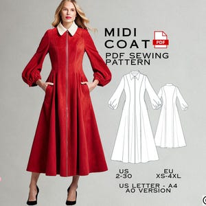 Midi Coat Sewing Pattern: Pocket Overcoat (PDF Pattern) - Etsy