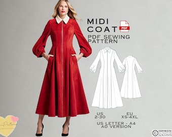 Midi Coat Sewing Pattern: Pocket Overcoat (PDF Pattern)