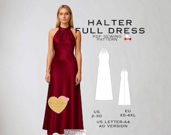 Halter Neck Dress Sewing Pattern, Bridesmaid, Prom, Graduation (PDF Download)