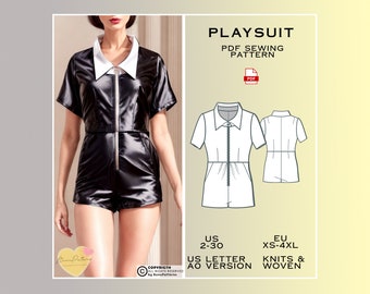 70's Playsuit Sewing Pattern, Boho Romper PDF Sewing Pattern Instant Download, Easy Digital Pdf, US Sizes 00-32, Plus Size Vintage Patterns