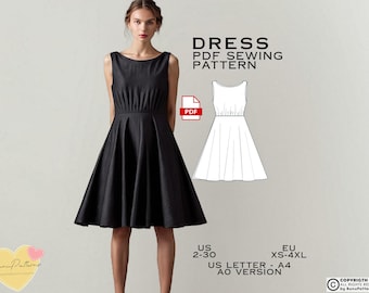 Boat Neck Midi Dress Sewing Pattern: Plus Size (US 2-30) (Digital PDF)