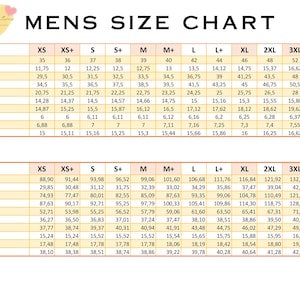 May include: A size chart for men's clothing, with measurements in inches and centimeters. The chart includes bust, arm, waist, hip, thigh, knee, neck, shoulder, wrist, and back measurements, with sizes ranging from XS to 7XL.