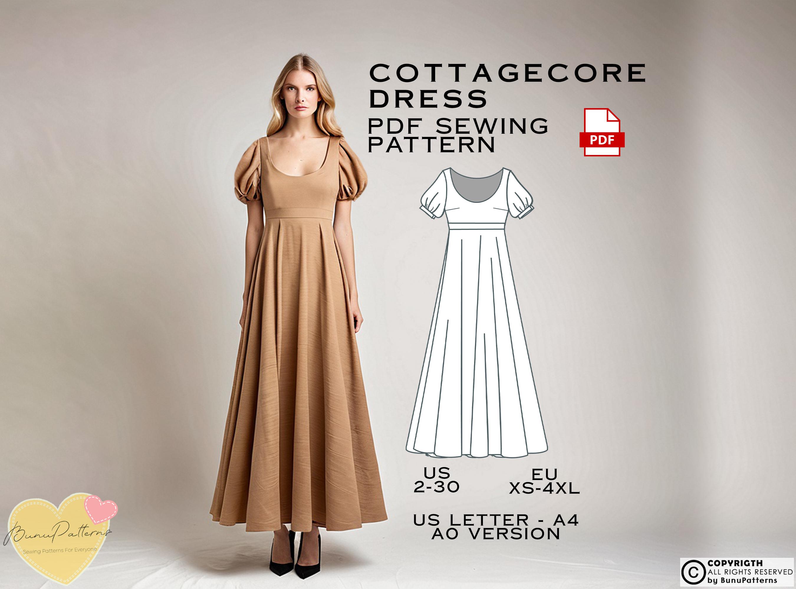Cottagecore Maxi Dress Sewing Pattern, Plus Size Bridesmaid (PDF Pattern)