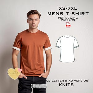 Men&#39;s Basic T-Shirt Sewing Pattern: Plus Size XS-7XL (PDF Pattern)