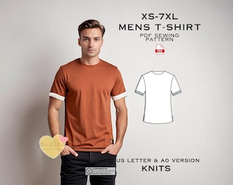 Men's Basic T-Shirt Sewing Pattern: Plus Size XS-7XL (PDF Pattern)