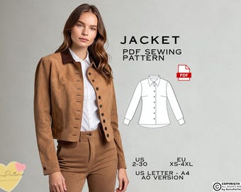 Jacket Sewing Pattern: Women's Overcoat (US Sizes 2-30) (PDF Pattern)