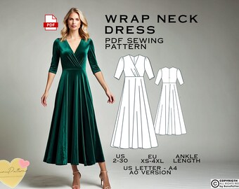Surplice Dress Sewing Pattern: Prom, Party, Bridesmaid (PDF Pattern)