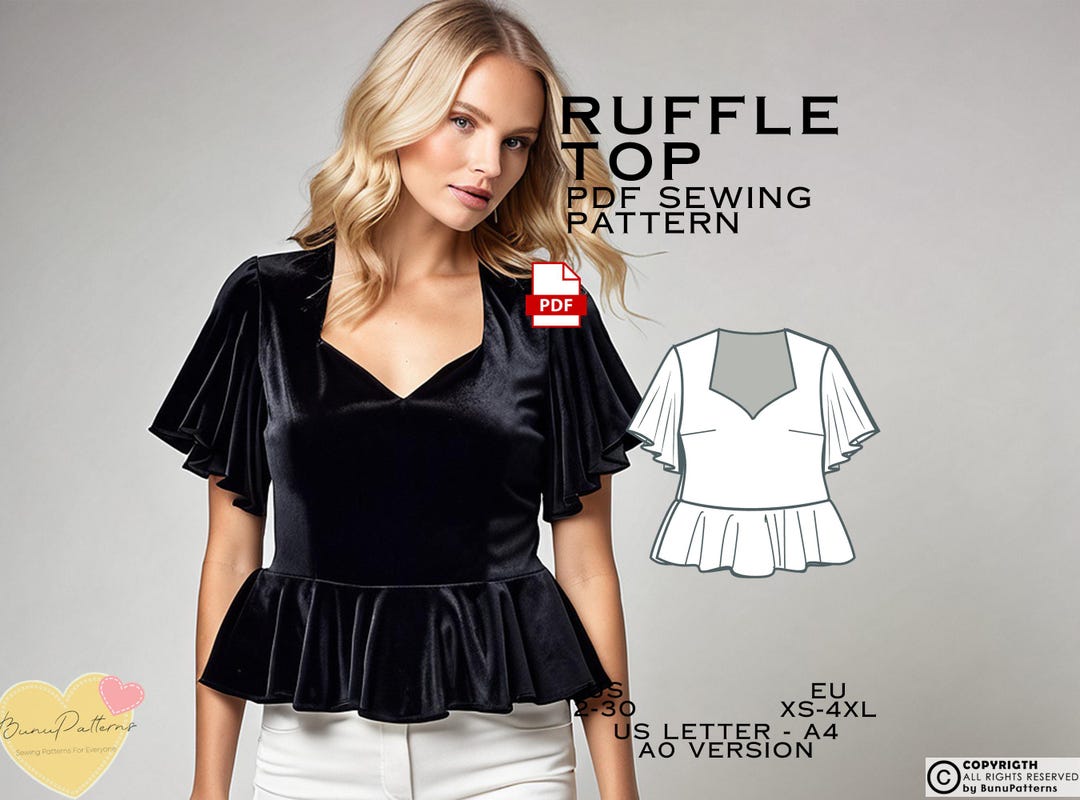 Flared Sleeve Blouse Sewing Pattern: Sweetheart Neck Top (PDF Pattern ...