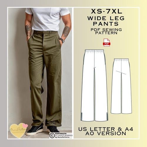 Men's Wide Leg Palazzo Pants Sewing Pattern: Plus Size XS-7XL (PDF