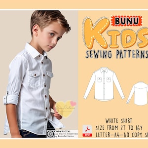 Boy&#39;s Shirt Sewing Pattern: Kids Sizes 2T-16Y (PDF Pattern)