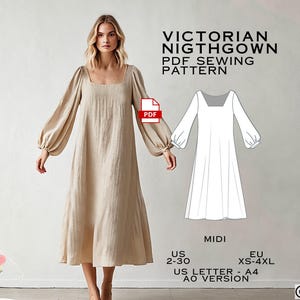 Victorian Nightgown Sewing Pattern: Chemise Midi Dress (PDF Pattern)