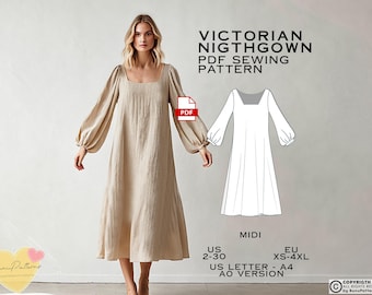 Victorian Nightgown Sewing Pattern: Chemise Midi Dress (PDF Pattern)