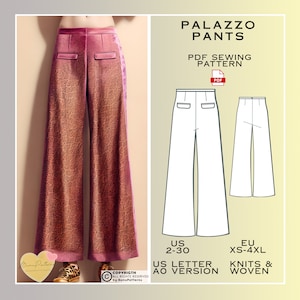 Palazzo Pants Sewing Pattern: Women&#39;s Trousers (US 2-30) (PDF Pattern)