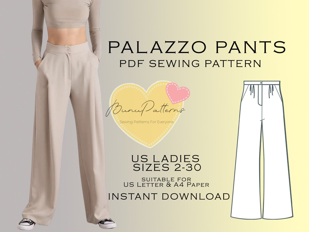 Two Pleats Palazzo Sewing Pattern Pants Trousers PDF Sewing - Etsy