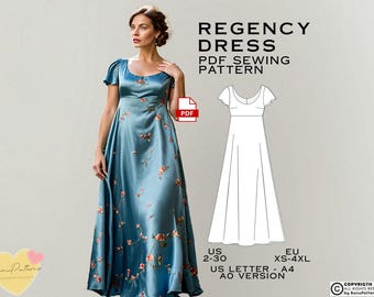 Regency Dress Sewing Pattern: Plus Size Vintage Style (PDF Pattern)