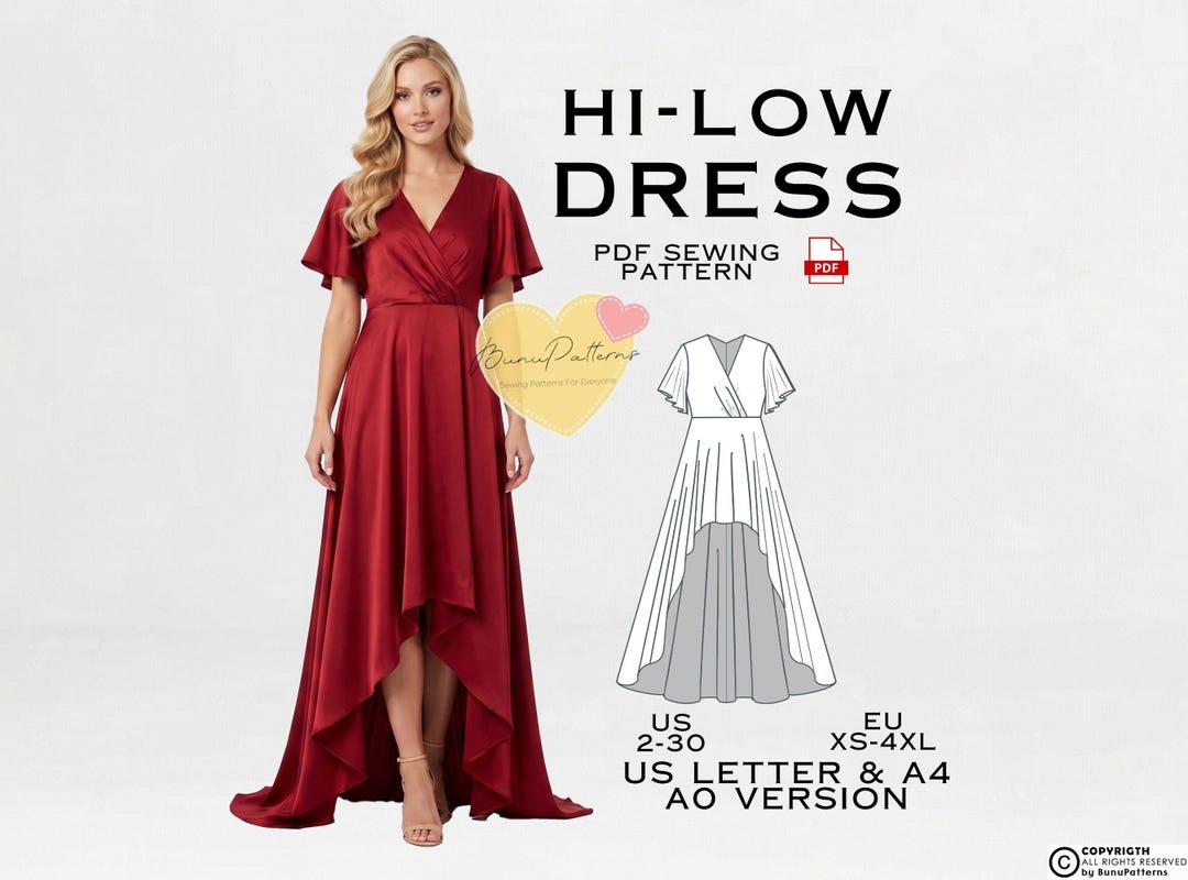 bridesmaid dress patterns Hi-low Sewing Pattern, Bridesmaid, Prom, US 2-30, EU Xs-4xl (PDF Pattern) HARLEY MINI DRESS girls- swimwear line silhouette complements various Size:34 - READY TO SHIP