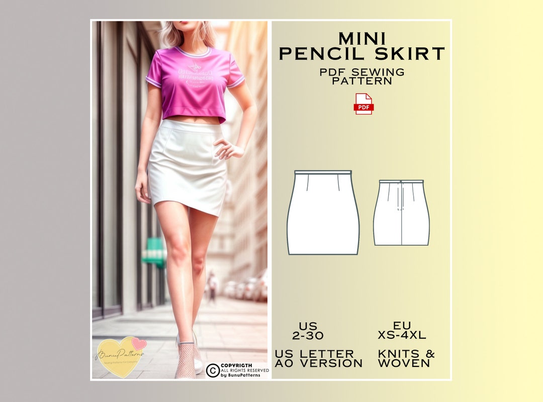 Mini Pencil Skirt Sewing Pattern, PDF Sewing Pattern Instant Download ...