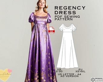 Regency Dress Sewing Pattern: Plus Size Fantasy Gown (PDF Pattern)
