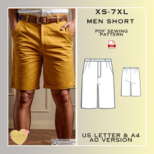 Naaipatroon heren shorts, geplooide broek pdf naaien, direct downloaden, naaipatronen heren, XS-7xl, patroon grote maten, zomerbroek