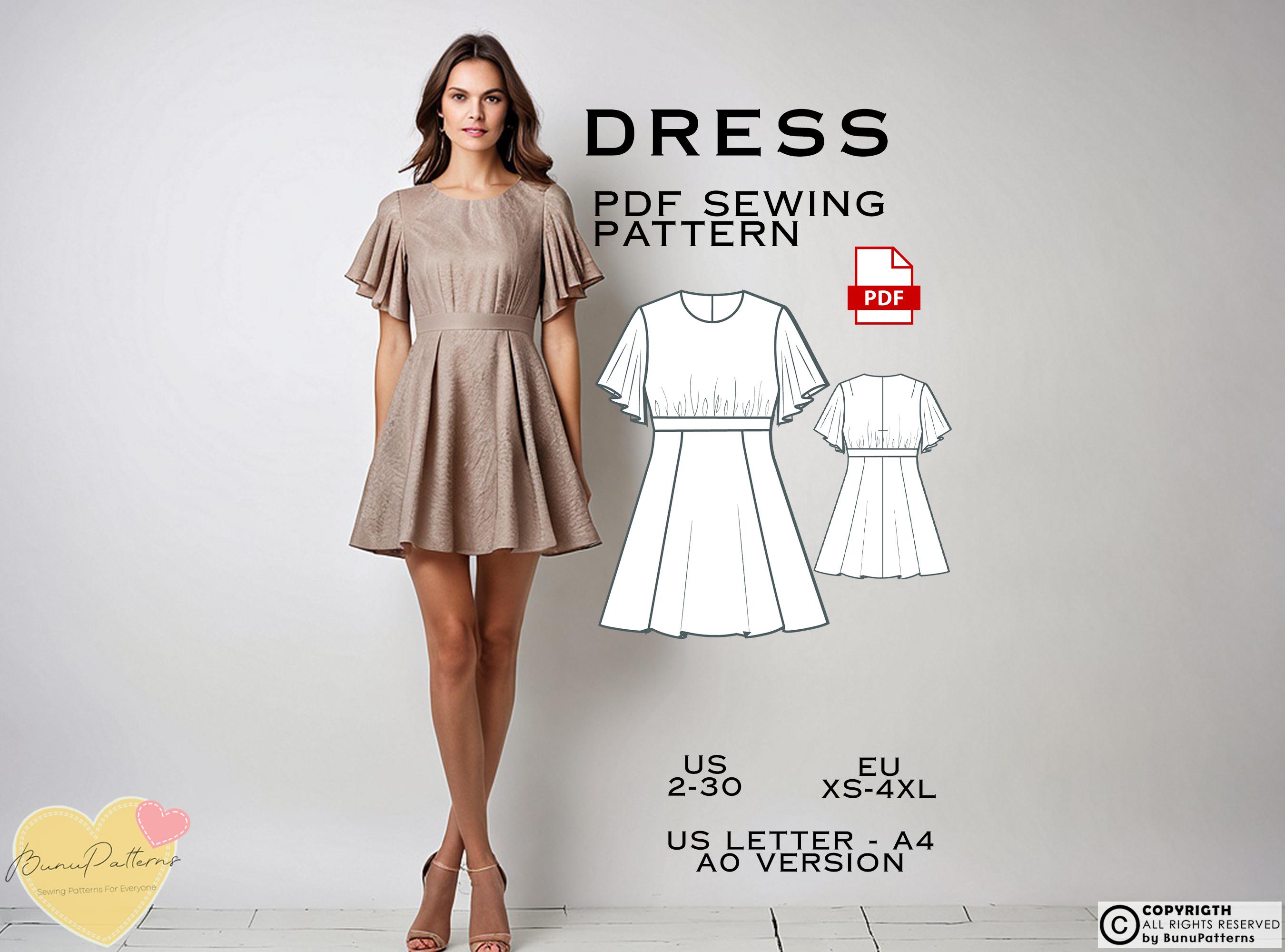 Full Panel Above Knee Dress Sewing Pattern: US Sizes 2-30 (PDF Pattern)