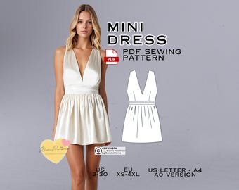 Mini Dress Sewing Pattern, Prom Dress, Plus Size (PDF Pattern)
