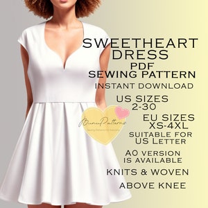 Sweetheart Neckline Dress Sewing Pattern, PDF Sewing Pattern Instant ...