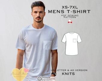 Men's Basic T-Shirt Sewing Pattern: Plus Size XS-7XL (PDF Pattern)