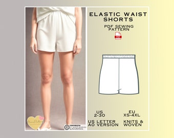 Straigth Leg Shorts Sewing Pattern, Casual Shorts PDF Sewing Pattern Mini Short, US Women 2-30, Eu Xs S M L XL 2XL 3XL 4XL Plus Size Pattern