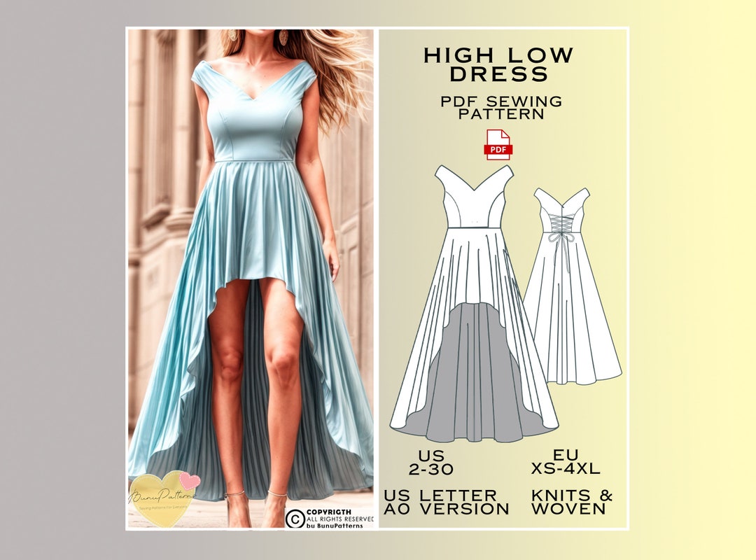 High Low Dress Sewing Pattern Hi low Prom Dress PDF Sewing Pattern