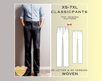 Men's Classic Pants Sewing Pattern: Plus Size XS-7XL (PDF Pattern)
